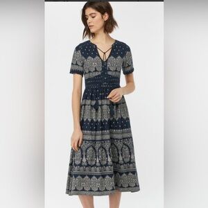 Monsoon Blue and‎ White Tie Front Ruffled Dress